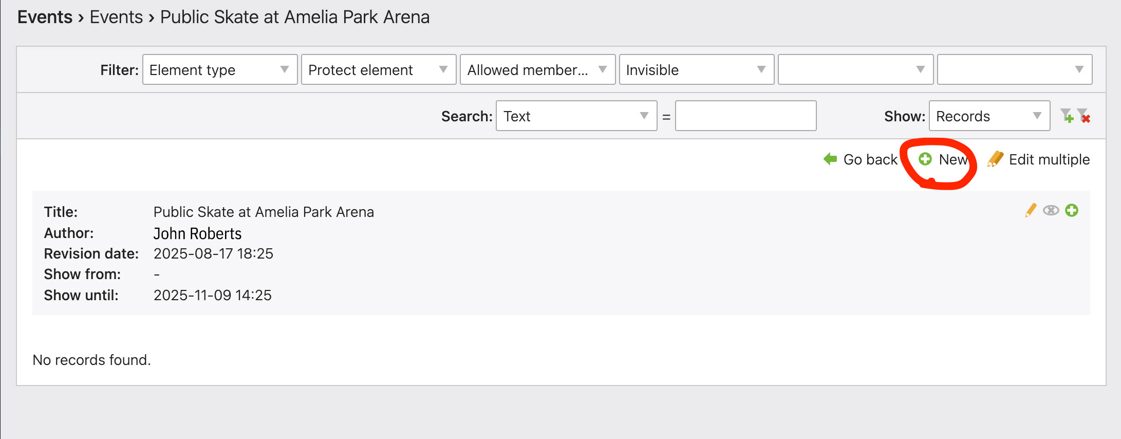New Event Element
